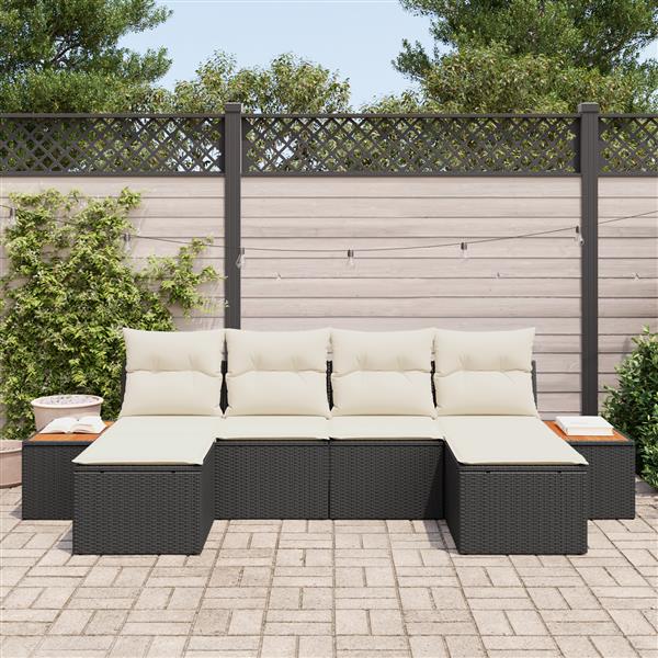 Grote foto vidaxl 6 delige tuinbankset met kussens zwart poly rattan acacia tuin en terras tuinmeubelen
