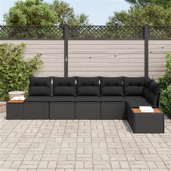 Grote foto vidaxl 6 delige tuinset met kussens zwart poly rattan acacia tuin en terras tuinmeubelen