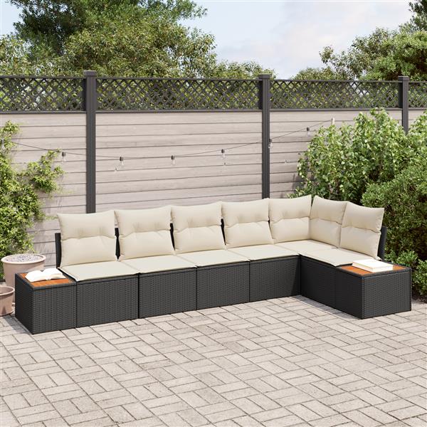 Grote foto vidaxl 6 delige tuinbank set met kussens in zwart poly rattan tuin en terras tuinmeubelen