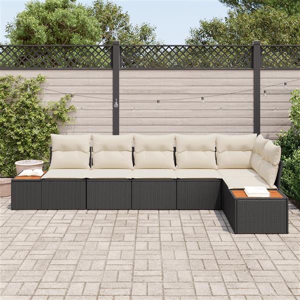 Grote foto vidaxl 6 delige tuinbank set met kussens in zwart poly rattan tuin en terras tuinmeubelen