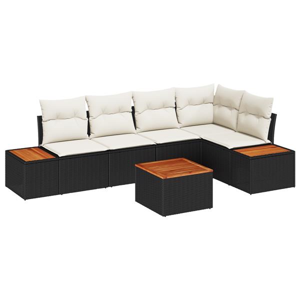 Grote foto vidaxl 6 delige tuinsofa set met kussens zwart poly rattan acacia tuin en terras tuinmeubelen