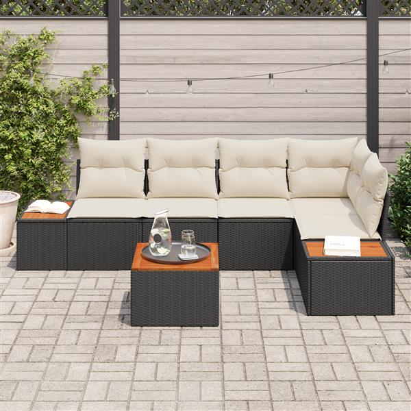 Grote foto vidaxl 6 delige tuinsofa set met kussens zwart poly rattan acacia tuin en terras tuinmeubelen