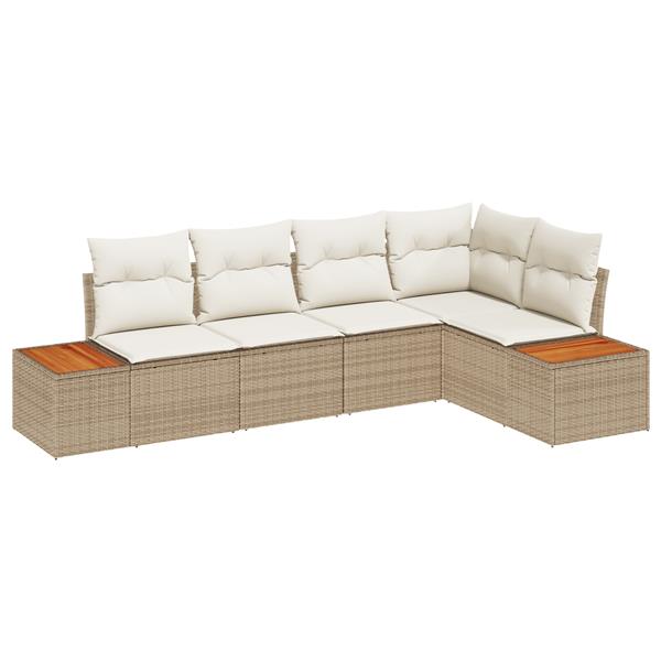 Grote foto vidaxl 5 delige tuinmeubelset met kussens in beige van poly rattan en acacia tuin en terras tuinmeubelen