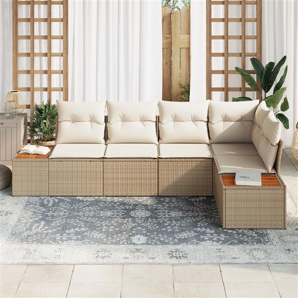 Grote foto vidaxl 5 delige tuinmeubelset met kussens in beige van poly rattan en acacia tuin en terras tuinmeubelen