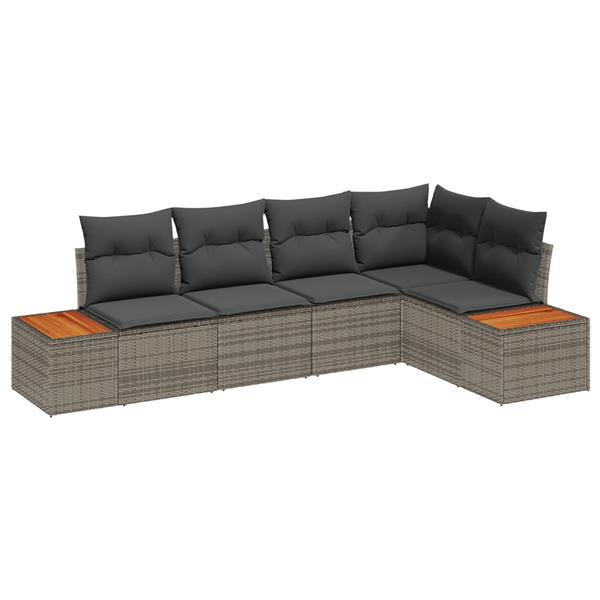 Grote foto vidaxl 5 delige tuinsofa set met kussens van grijs poly rattan en acacia tuin en terras tuinmeubelen