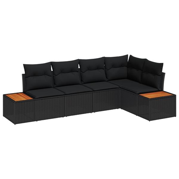 Grote foto vidaxl 5 delige tuinsofa set met kussens zwart poly rattan en acaciahout tuin en terras tuinmeubelen