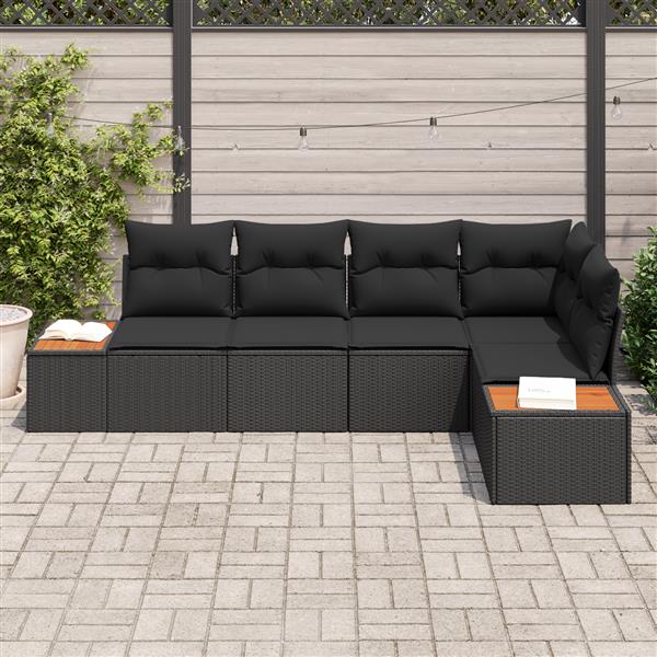 Grote foto vidaxl 5 delige tuinsofa set met kussens zwart poly rattan en acaciahout tuin en terras tuinmeubelen