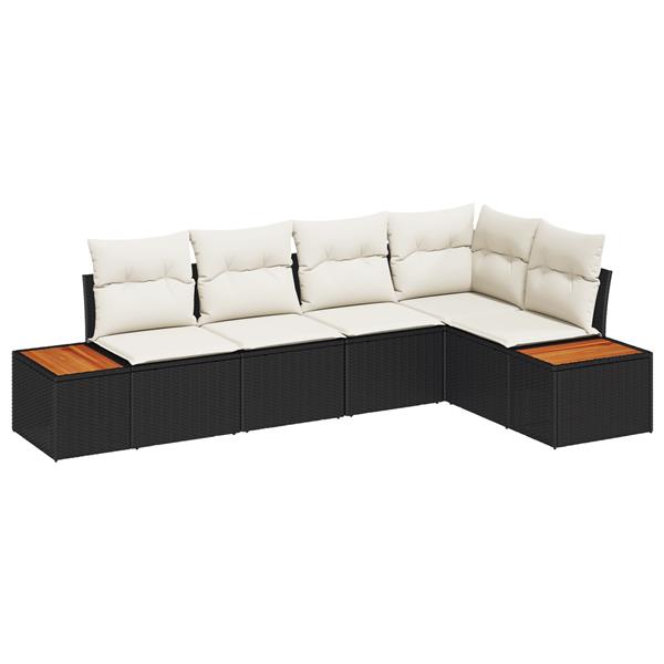Grote foto vidaxl 5 delige tuinset met kussens zwart poly rattan acacia tuin en terras tuinmeubelen
