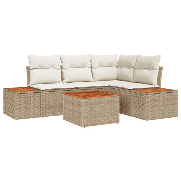 Grote foto vidaxl 5 delige tuinset met kussens in beige poly riet en acacia tuin en terras tuinmeubelen