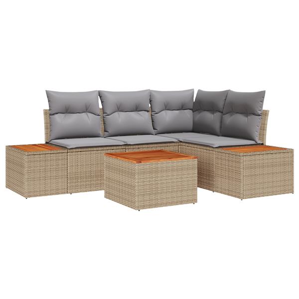 Grote foto vidaxl 5 delige tuinset met kussens in beige poly rattan en acacia tuin en terras tuinmeubelen