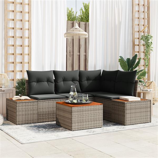 Grote foto vidaxl 5 delige tuinset met kussens in grijs poly rattan en acacia tuin en terras tuinmeubelen