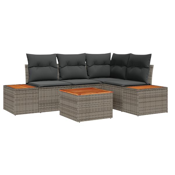 Grote foto vidaxl 5 delige tuinset met kussens in grijs poly rattan en acacia tuin en terras tuinmeubelen