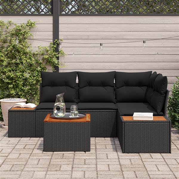 Grote foto vidaxl 5 delige tuinset met kussens zwart poly rattan acacia tuin en terras tuinmeubelen