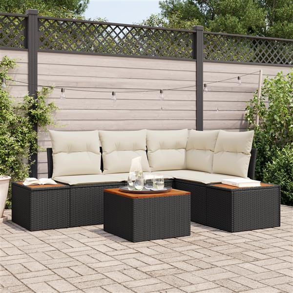 Grote foto vidaxl 5 delige tuinsofa set met kussens zwart poly rattan en acacia tuin en terras tuinmeubelen