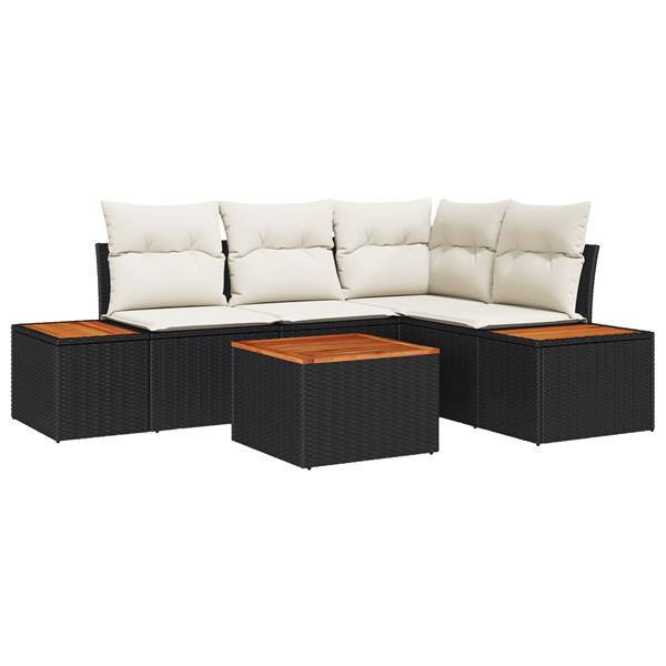 Grote foto vidaxl 5 delige tuinsofa set met kussens zwart poly rattan en acacia tuin en terras tuinmeubelen