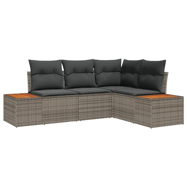 Grote foto vidaxl 4 delige tuinbankset met kussens grijs poly rattan en acacia tuin en terras tuinmeubelen