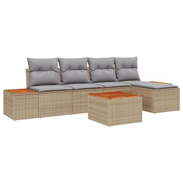 Grote foto vidaxl 6 delige tuinset met kussens beige poly rattan acacia tuin en terras tuinmeubelen