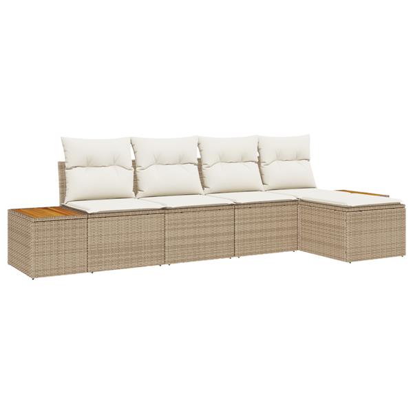 Grote foto vidaxl 5 delige tuinset met kussens beige poly rattan acacia tuin en terras tuinmeubelen