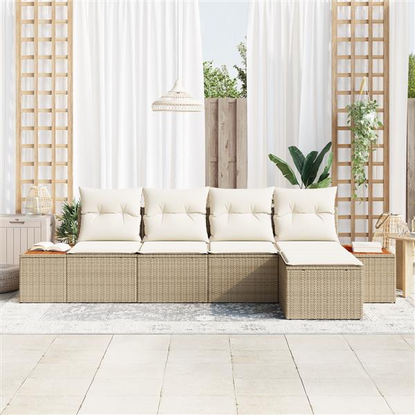 Grote foto vidaxl 5 delige tuinset met kussens beige poly rattan acacia tuin en terras tuinmeubelen