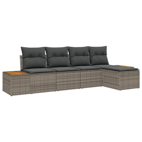 Grote foto vidaxl 5 delige tuinset met kussens in grijs poly rattan en acacia tuin en terras tuinmeubelen