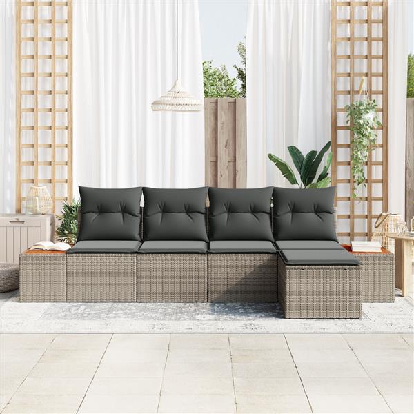 Grote foto vidaxl 5 delige tuinset met kussens in grijs poly rattan en acacia tuin en terras tuinmeubelen
