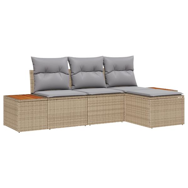 Grote foto vidaxl 4 delige tuinset met kussens in beige poly rattan en acacia tuin en terras tuinmeubelen
