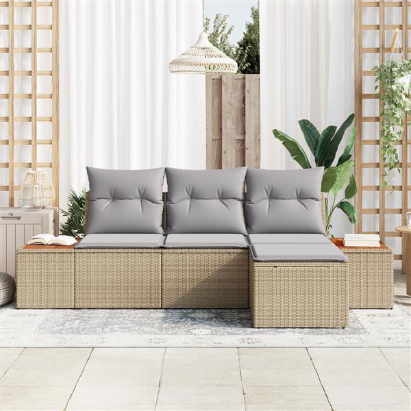 Grote foto vidaxl 4 delige tuinset met kussens in beige poly rattan en acacia tuin en terras tuinmeubelen