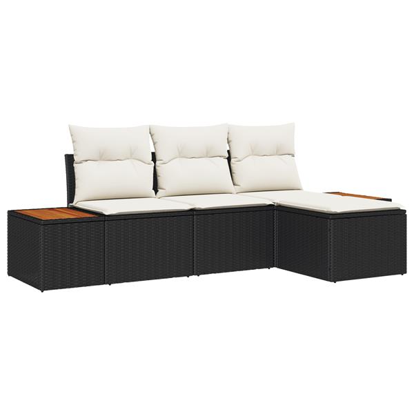 Grote foto vidaxl 4 delige tuinset met kussens zwart poly rattan acacia tuin en terras tuinmeubelen
