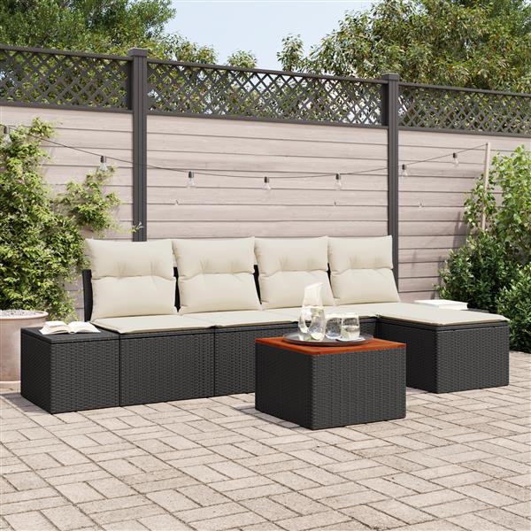 Grote foto vidaxl 6 delige tuinbankenset met kussens poly rattan acaciahout zwart tuin en terras tuinmeubelen