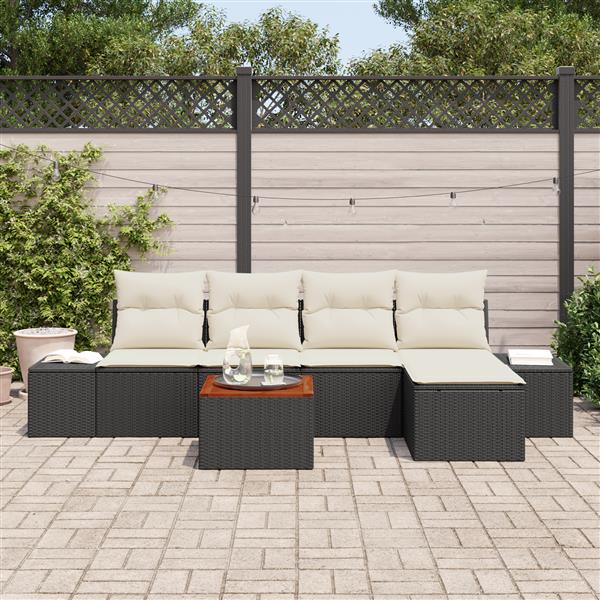 Grote foto vidaxl 6 delige tuinbankenset met kussens poly rattan acaciahout zwart tuin en terras tuinmeubelen