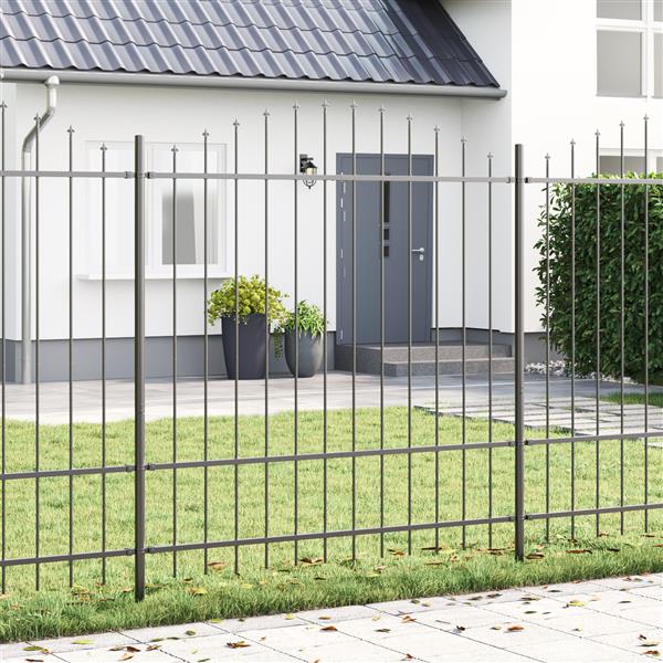 Grote foto vidaxl tuinhek met boog 1 7x1 75 m staal grijs tuin en terras hekken en schuttingen