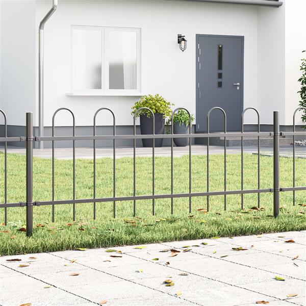 Grote foto vidaxl grijs tuinhek met hoepel bovenaan 1 7 x 0 6 m gemaakt van staal tuin en terras hekken en schuttingen