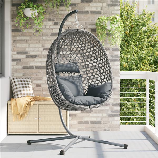 Grote foto vidaxl hangende eierenstoel mand met standaard grijs poly rattan tuin en terras tuinmeubelen