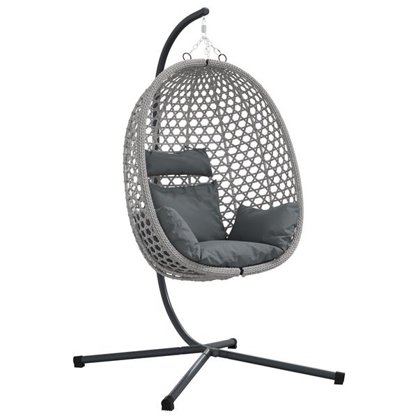 Grote foto vidaxl hangende eierenstoel mand met standaard grijs poly rattan tuin en terras tuinmeubelen