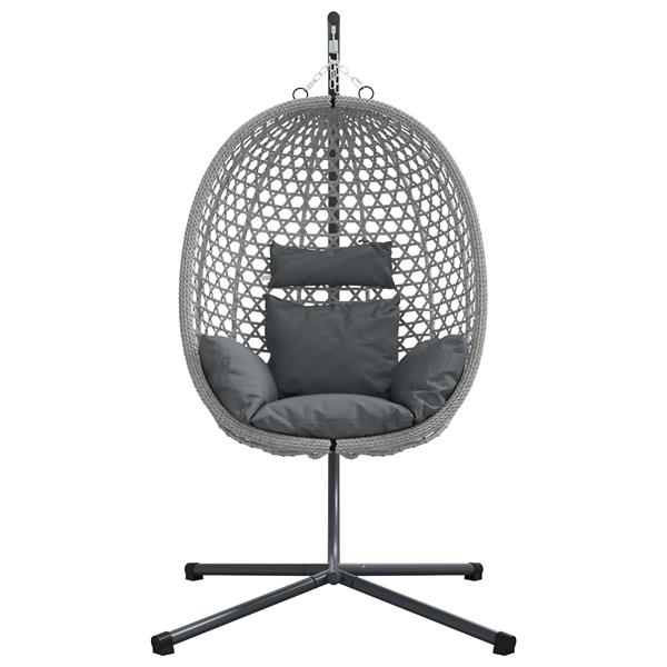 Grote foto vidaxl hangende eierenstoel mand met standaard grijs poly rattan tuin en terras tuinmeubelen