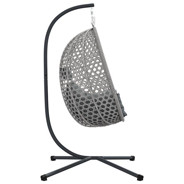 Grote foto vidaxl hangende eierenstoel mand met standaard grijs poly rattan tuin en terras tuinmeubelen