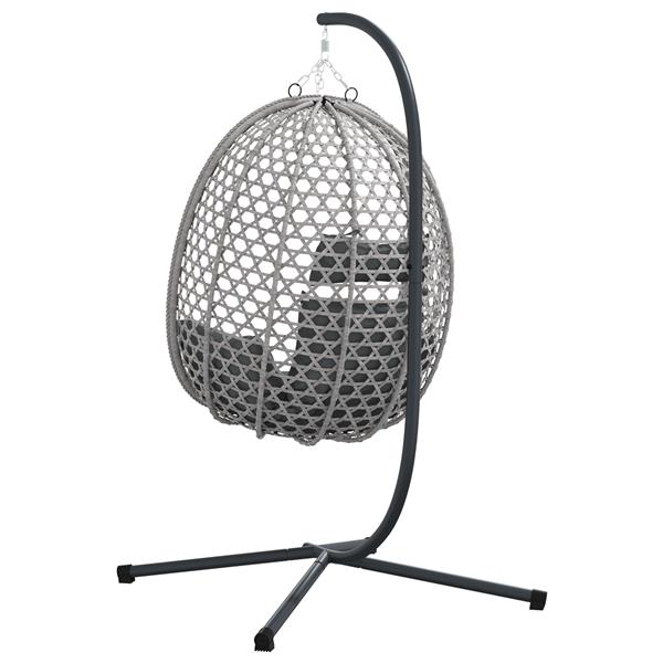 Grote foto vidaxl hangende eierenstoel mand met standaard grijs poly rattan tuin en terras tuinmeubelen