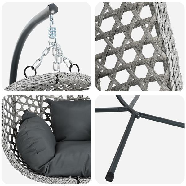 Grote foto vidaxl hangende eierenstoel mand met standaard grijs poly rattan tuin en terras tuinmeubelen