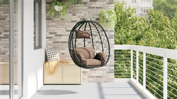 Grote foto vidaxl hangende eivormige stoel zonder stand koffie poly rattan tuin en terras tuinmeubelen