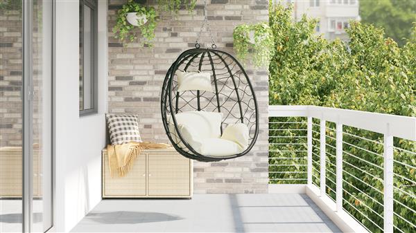 Grote foto vidaxl hangende eivormige stoel mand zonder stand cr me wit van poly rattan tuin en terras tuinmeubelen