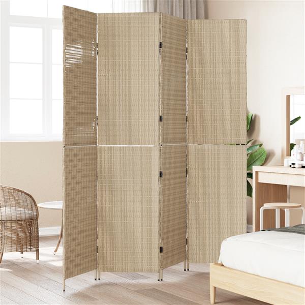Grote foto vidaxl kamerscherm 4 panelen inklapbaar 196x200 cm poly rattan beige huis en inrichting overige huis en inrichting