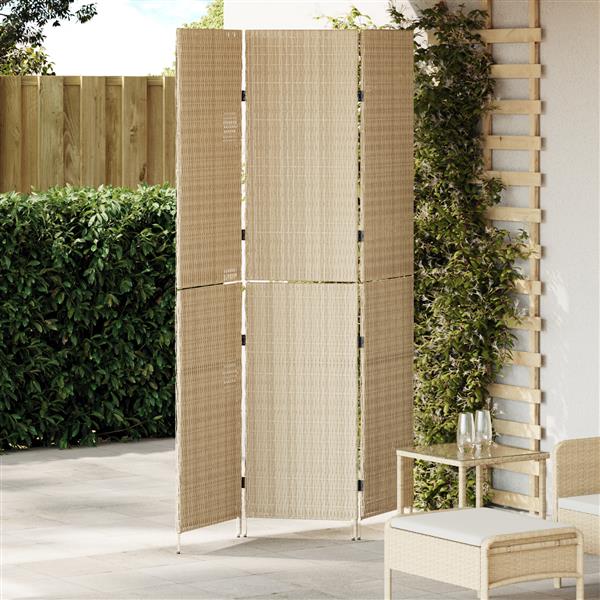 Grote foto vidaxl kamerscherm 3 panelen inklapbaar 196x200 cm poly rattan beige huis en inrichting overige huis en inrichting