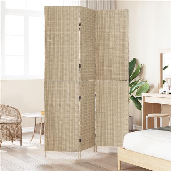 Grote foto vidaxl kamerscherm 3 panelen inklapbaar 196x200 cm poly rattan beige huis en inrichting overige huis en inrichting
