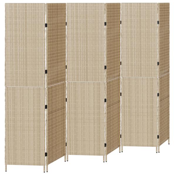 Grote foto vidaxl kamerscherm 6 panelen inklapbaar 294x180 cm poly rattan beige huis en inrichting overige huis en inrichting
