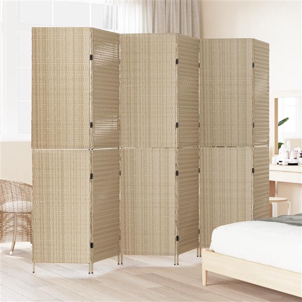 Grote foto vidaxl kamerscherm 6 panelen inklapbaar 294x180 cm poly rattan beige huis en inrichting overige huis en inrichting