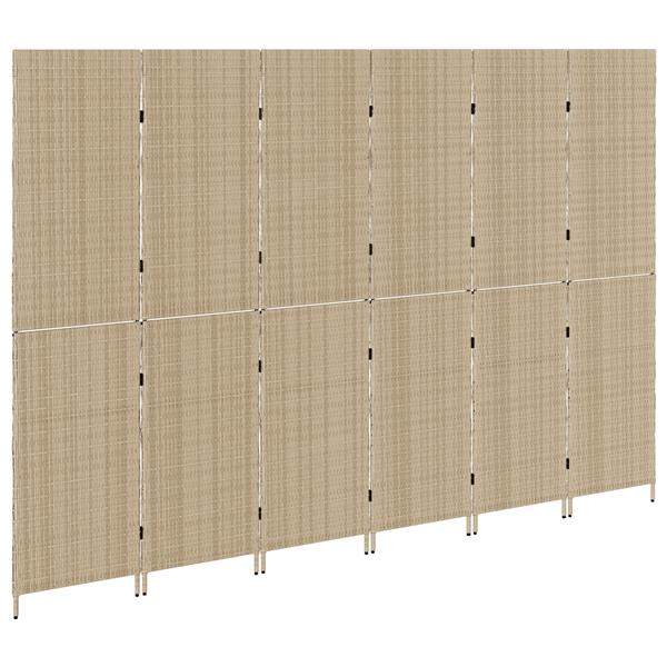 Grote foto vidaxl kamerscherm 6 panelen inklapbaar 294x180 cm poly rattan beige huis en inrichting overige huis en inrichting