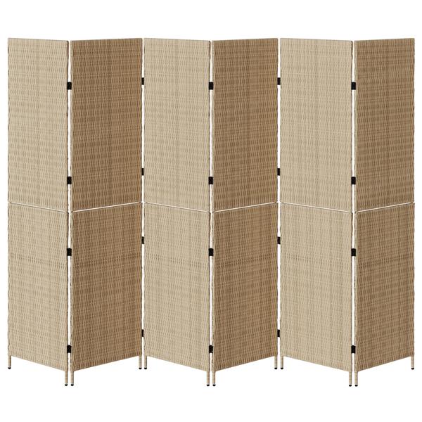Grote foto vidaxl kamerscherm 6 panelen inklapbaar 294x180 cm poly rattan beige huis en inrichting overige huis en inrichting