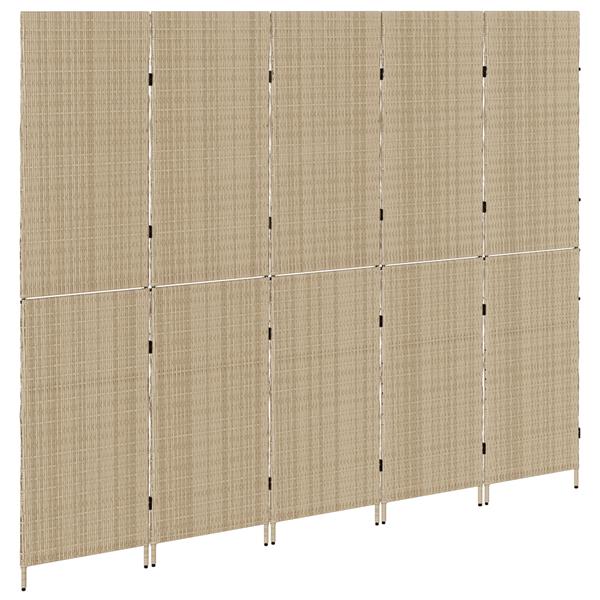 Grote foto vidaxl kamerscherm 5 panelen inklapbaar 245x180 cm poly rattan beige huis en inrichting overige huis en inrichting