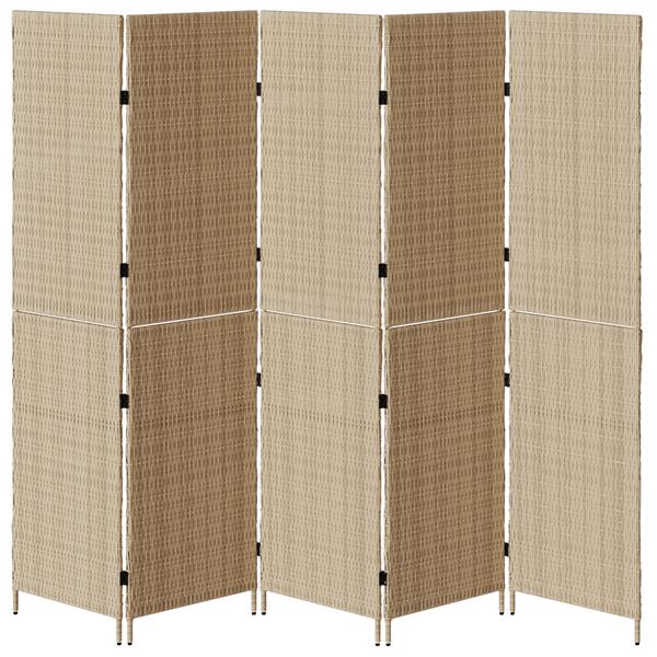 Grote foto vidaxl kamerscherm 5 panelen inklapbaar 245x180 cm poly rattan beige huis en inrichting overige huis en inrichting
