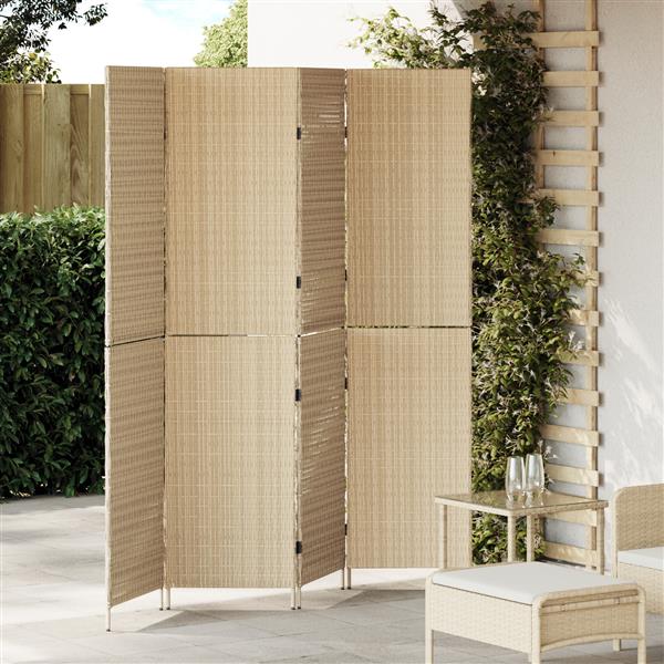 Grote foto vidaxl kamerscherm 4 panelen inklapbaar 196x180 cm poly rattan beige huis en inrichting overige huis en inrichting